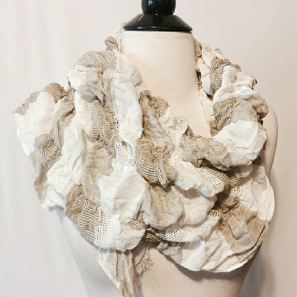 Cream & Tan Cotton Stripe Scarf - Picture 2 of 6